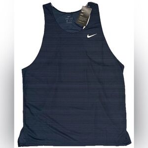 NEW NIKE SHIRT MENS XL RUNNING TANK OPEN BACK GYM WORKOUT NAVY BLACK Dri Fit